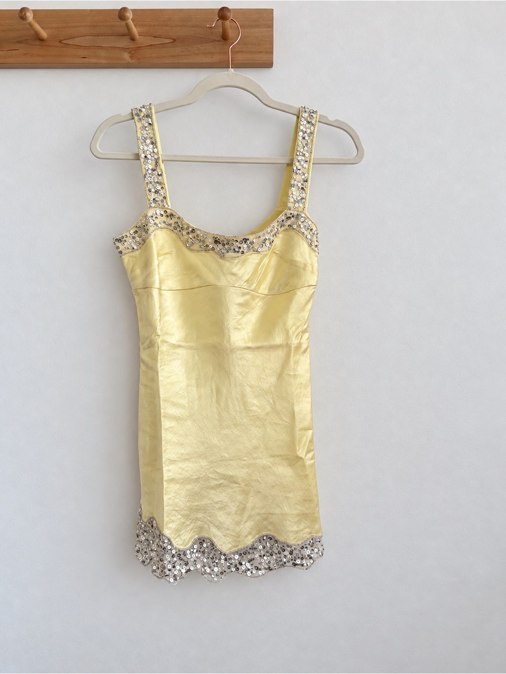 Asta NWT Sequin-Trim Yellow Mini Dress fits XS